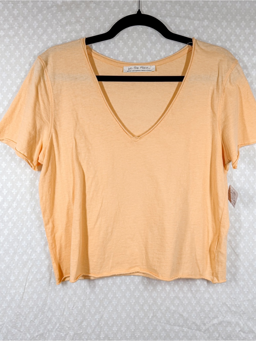 Free People We The Free NWT Orange Short Sleeve V Neck Cropped Cotton Tee